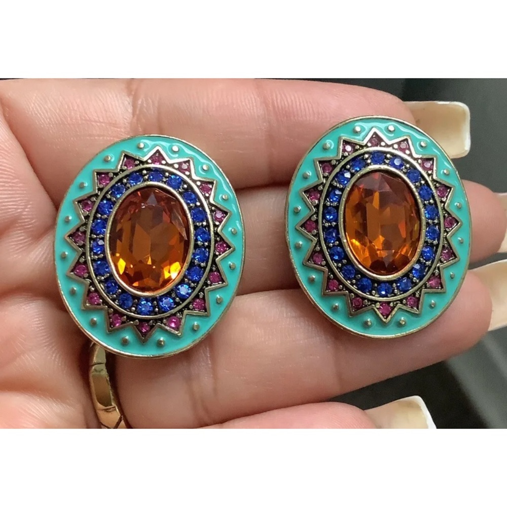 Heidi Daus Citrine Crystal Enamel Omega Clip On Earrings